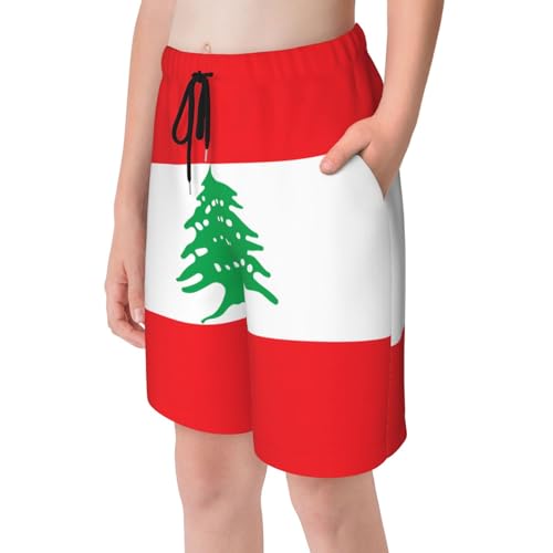 Flag of Lebanon Youth Beach Pants, Soft and Breathable, with Drawstring Waist, Suitable for Sports and Leisure.4