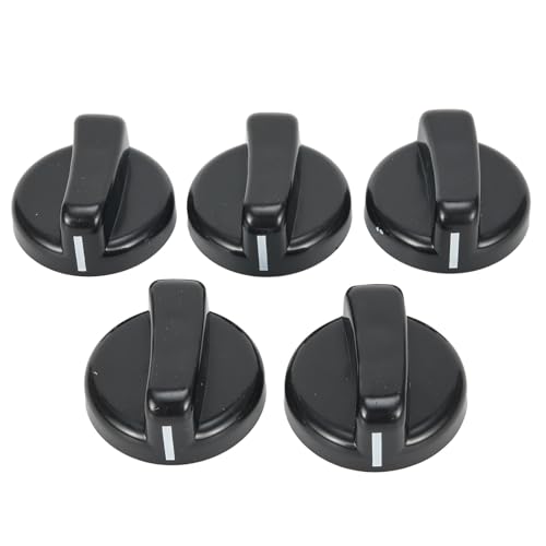 Whychstore Lot de 5 boutons de cuisinière à gaz, interrupteurs de rechange en plastique noir de 4,3 cm avec ouverture de 8 mm, compatibles avec les tables de...
