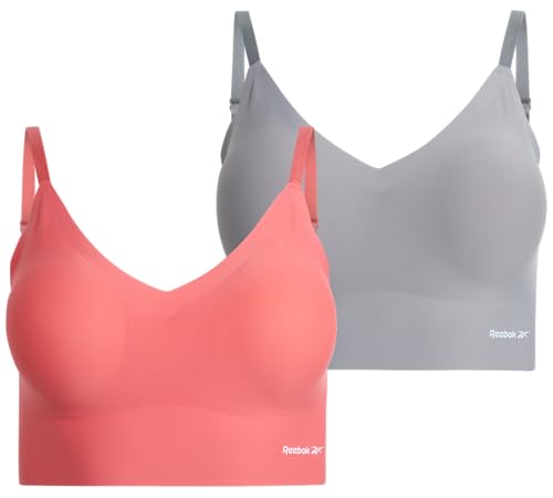 Image of Reebok Womens Everyday Bras - 2 Pack or 4 Pack Soft Stretch Longline Ladies Bralettes Performance Wireless Bras for Women