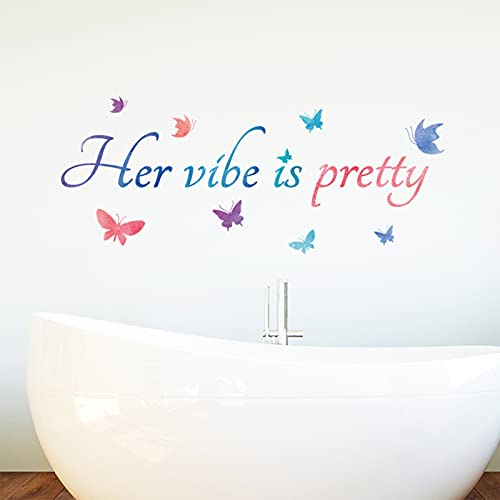 Bixzegg Her Vibe Is Pretty Wall Sticker Decor Vivid Butterflies Wall Art Decal Inspirational Quotes Positive Wall Decal Sticker For Women Teen Girls Living Room Bedroom Office Dorm Decoration #TOP2