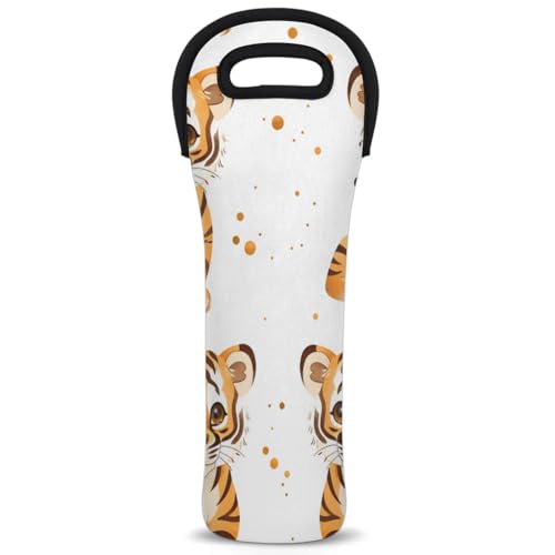 Neoprene Wine Tote Carrier Bag for Wine,Water, Champagne, Beer, Baby Bottles 15.6 x 5.1 Inches, Protective Wine Bag,Tigers