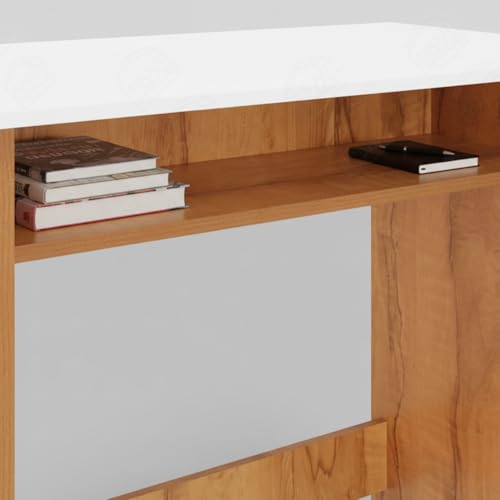 Image of Amazon Brand - Solimo Study Table with Under-Desk Storage Shelf | Desktop Computer Table for PC, Laptop, Study, Drawing & Gaming | Office Furniture for Home Office | 80x45x76.5 cm | Teak & White
