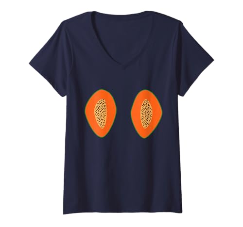 Mujer Camiseta de verano con forma de papaya Boobs Funny Fruit Camiseta Cuello V