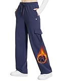baleaf Women Cargo Trousers Fleece Lined Sweatpants with Pockets Straight High Waisted Walking Outdoor Pants Navy Blue L