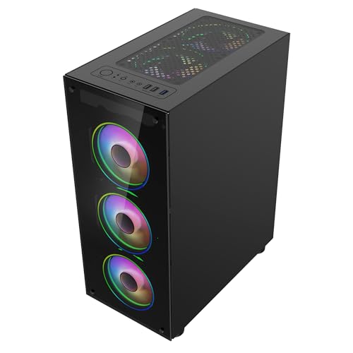 CiT Mirage Black Mid-Tower PC Gaming Case ATX with 2 x Tempered Glass Panels - 30% Tint Tempered Glass Side Window with 4 x Infinity 120mm ARGB Dual-Ring Fans & 6-Port Hub Included - Image 9
