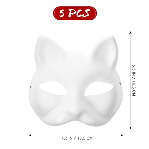 MAGICLULU Cat Masks Masks White Cat Paper DIY Unpainted Masquerade Blank DIY Halloween Animal Half Face Blank for Carnival Cosplay Dance Party 5pcs - Image 4