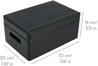 Creative Deco Large Black Wooden Box Storage with Hinged Lid | 11.8x7.87x5.51in (+-0.5) | Keepsake with Handles | Gift Box for Tool Dog Toy Shoes Kitchen Storage | Wood Keepsake Chest Trunk