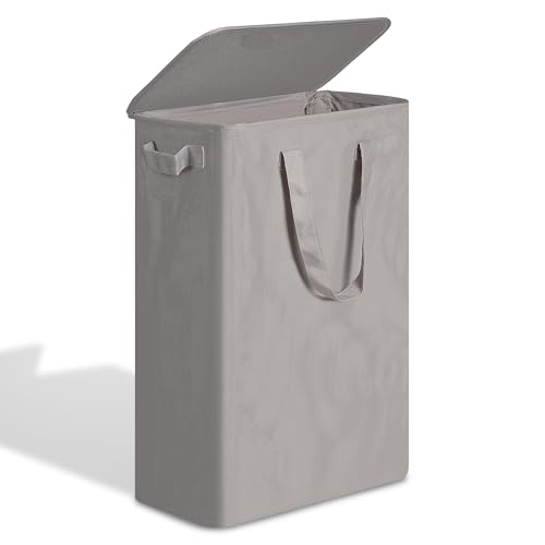 Image of efluky Slim Laundry Basket with Lid, Narrow Laundry Hamper with Handles, Collapsible Dirty Clothes Hamper, Tall Laundry Bin for Laundry Room, Dorm and Bedroom, 55L Grey