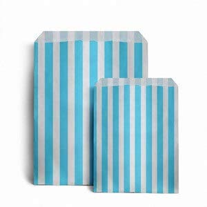 Truly Sweet Candy 50 x 5" x 7" Aqua (Light Blue) Candy Stripe Kraft Paper Fold Top Disposable Food Storage Bags โ image 1