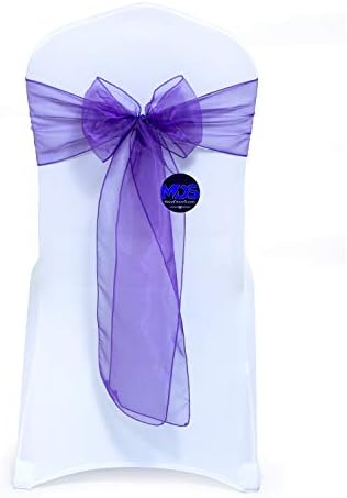 MDS Pack of 100 Organza Chair Sashes Bow Sash for Wedding and Events Supplies Party Decoration Chair Cover sash -Purple