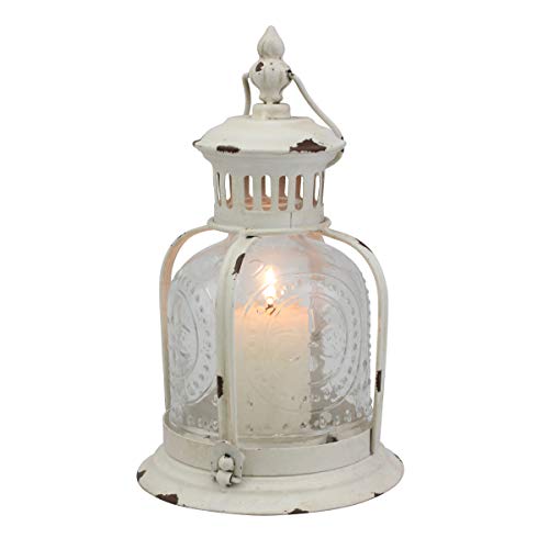 CKK Industrial LTD Stonebriar Antique Worn White Metal Candle Lantern, Use As Decoration for Birthday Parties, a Rustic Wedding Centerpiece, or Create a Relaxing Spa Setting, For Indoor or Outdoor Use