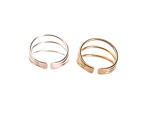 Generic Set Of 2 Tiny Triple Thin Band Sterling Silver And Gold Plated Ear Cuff Handmade thumb #4