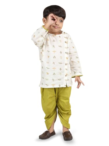 Image of POLKA TOTS Premium Cotton Dhoti Kurta Set for Kids Boys | Traditional Angrakha Style Ethnic Wear for Boys | Kurta Dhoti Set for Kids | Festive & Wedding Clothing Set for Baby