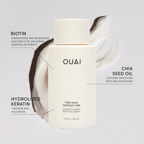 OUAI Fine Hair Conditioner Travel Size - Volumizing Conditioner for Fine Hair with Keratin, Biotin & Chia Seed Oil - Adds Softness, Bounce & Volume - Free from Parabens, Sulfates & Phthalates (3 Oz)