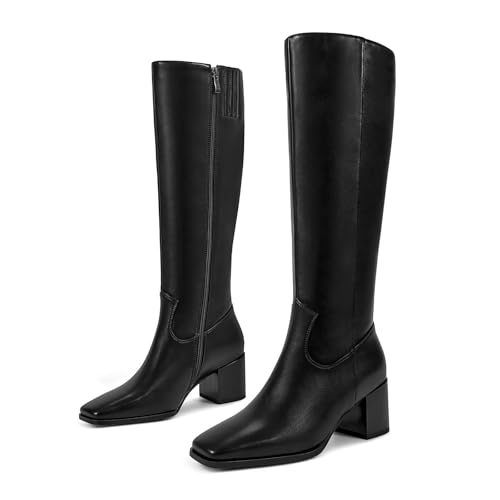wetkiss Knee High Boots for Women GoGo Boots with Chunky Heel, Square Toe and Side Zipper Design Fashion Dress Boots2