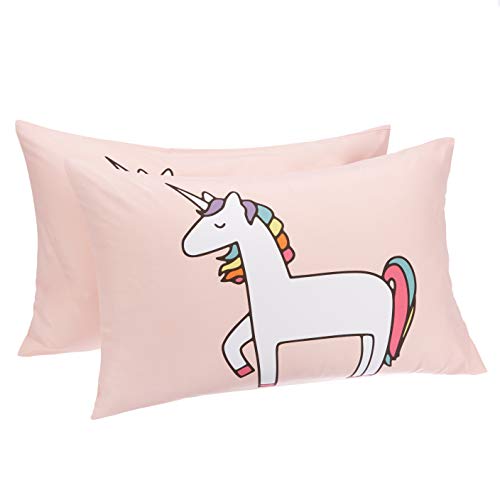 Amazon Basics Kids Unicorns & Rainbows Soft, Easy-Wash Microfiber Pillow Cases - Standard Set, Unicorn #TOP1