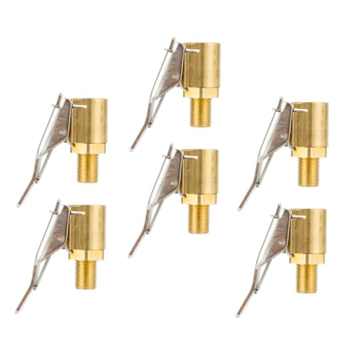 FELTECHELECTR 6pcs Car Pump Clips Quick Connect Brass Tire Air Chuck Efficient Tire Valve Adapter Prevents Air Leakage Compact Portable Design for Inflator Pump Use