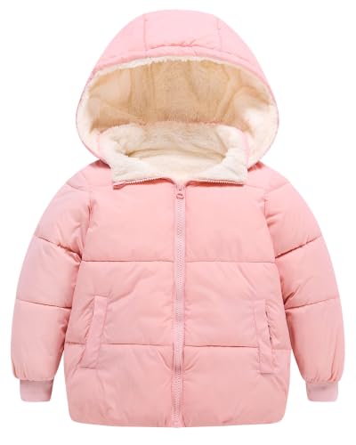 Image of Fanient Little Girls Pink Coats Kids Warm Padded Jacket with Zips 3-4 Years