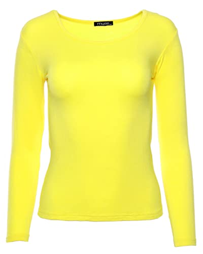 Easy Young Fashion Damen Basic Langarmshirt Skinny Fit Unterziehshirt Gelb L Cover