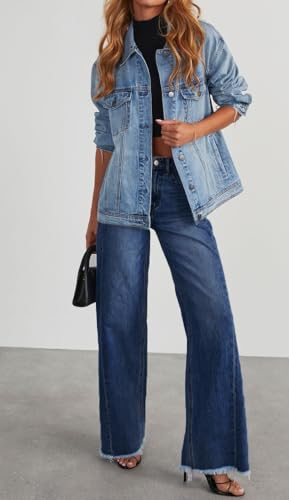 Womens Wide Leg Jeans Casual High Waisted Stretchy Straight Leg Jeans Raw Hem Loose Trendy Denim Pants2
