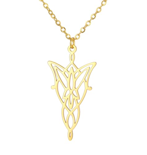 unift Princesse Elfe Collier étoile du Crépuscule pour Femmes Hommes Acier Inoxydable Feuille Elfique Aragorn Arwen Evenstar Collier Pendentif Bijoux Cadeaux...