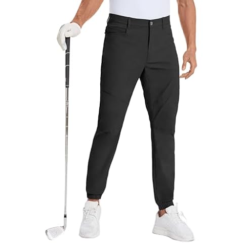 PULI Mens Golf Joggers Pants Lightweight Quick Dry Chino Workout Slim Fit Flat Front Trousers with Pockets Black 34 Cover