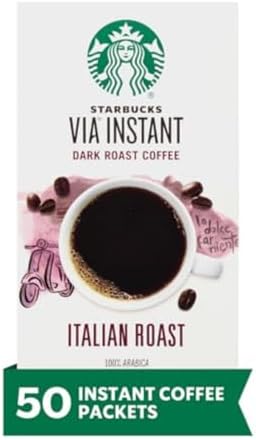 Starbucks VIA Instant Coffee, Dark Roast Coffee, Italian Roast, 100% Arabica, Single-Serve, 1 Box (50 Packets)