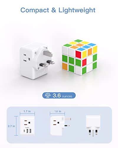 Us To Uk Ireland Travel Plug Adapter, Type G Power Plug Adapter With 3 Outlets 3 Usb Ports(1Usb C), European Travel Plug Adapter For Usa To England London Scotland British Qatar Irish Hongkong, 2 Pack #TOP6