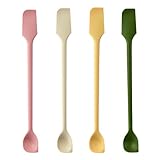 Yoku Made Long Dual-end Silicone Spatula, Stirring Spoon, Thin Curved End for Scraping, Slim Spoon End for Scooping and Mixing, 4 Pack
