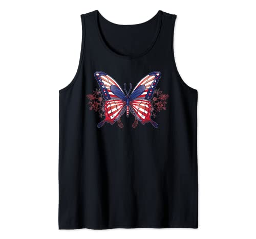 Mariposa USA Bandera Lindo 4 de julio Patriótico Bandera Camiseta sin Mangas
