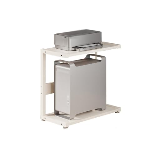 Soporte de policarbonato blanco resistente con ruedas bloqueables, carrito de doble estante para el hogar y la oficina, escritorio de juegos, soporte de suelo para CPU, accesorios esenciales para PC