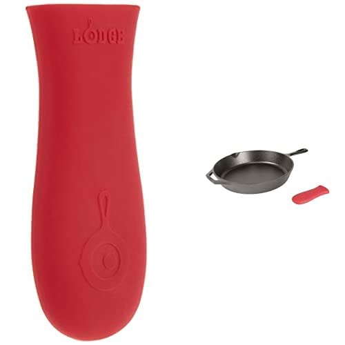 Lodge Cast-Iron Skillet L10SK3ASHH41B, 12-Inch and Lodge ASHH41 Silicone Hot Handle Holder, Red Bundle