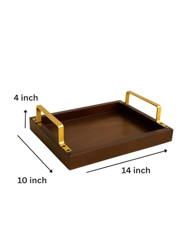 Image of D&G Homes Sheesham Wood Rectangular Serving Tray | Premium Handcrafted Wooden Tray for Home, Kitchen, Dining Table, Restaurant, Office Organizer| Indian Craftsmanship (Rectangular with Handles)