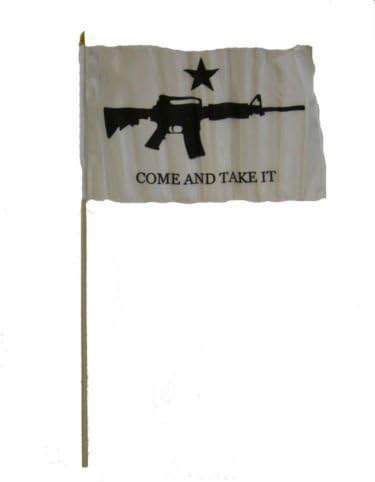 12''x18'' Wholesale Lot of 12 White M4 Come & Take it Stick Flag wood Staff - Party Decorations Supplies For Parades - Prime Outside, Garden, Men Cave Decor Flag