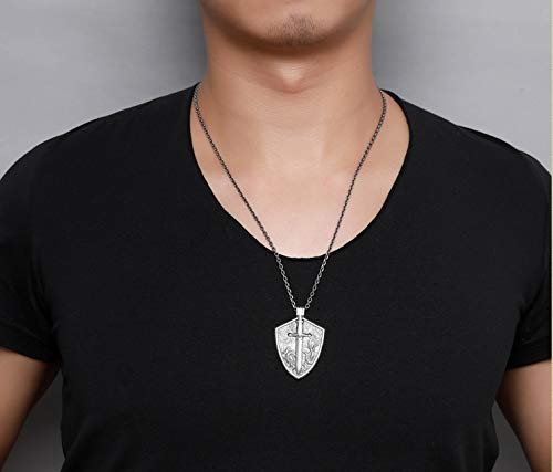 Vintage Solid 925 Sterling Silver Medieval Sword Shield Pendant Punk Jewelry For Men Boys #TOP5
