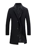 Tanming Mens Black Trench Coat Notched Lapel Single Breasted Long Peacoat Overcoat (Black-L)