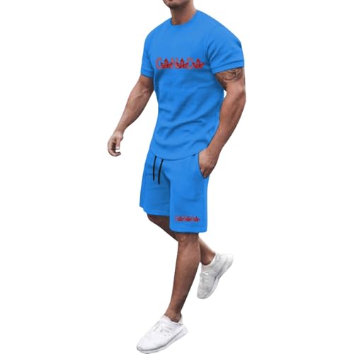 DUHENWU Chándal de dos piezas para hombre, traje de chándal holgado para hombre, traje deportivo de verano, traje deportivo de 2 piezas con manga corta y estampado digital, pantalones cortos de baño