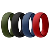 ROQ Silicone Wedding Ring for Men Affordable Silicone Rubber Band, 4 Pack - Black, Blue, Red, Green - Size 9