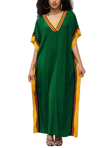 Image of KECVOT Kaftan Dresses for Women V-Neck Print Swimsuit Cover Up Plus Size Beach Caftan Lounge Dress