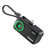 Philips(フィリップス) モバイルバッテリー 小型 Apple Watch対応 5000mAh アップルウォッチ 充電 2.5W 折畳み式 usb cコネクター type-c ケーブル内蔵 軽量 PD 22.5W急速充電 パススルー機能/LEDディスプレイ搭載 PSE認証済 iOS ＆ Android デバイス対応 ブラック DLP2557CB
