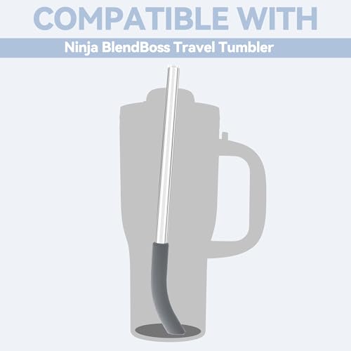 Image of Replacement Straw for Ninja BlendBOSS Personal Smoothie Blender Tumbler, 2 Pack Reusable Glass Straws With Cleaning Brush Compatible With Ninja BlendBOSS Travel Tumbler