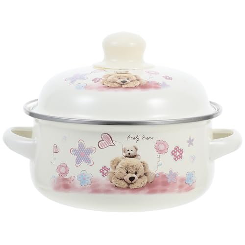 VICASKY Olla Vintage Esmaltada de 16 Cm Tapa y Doble Asa, Cacerola Gruesa para Sopa y Caldo, Utensilio de Cocina Antiadherente Adecuado para Uso Doméstico y Obsequio de Estilo Aleatorio