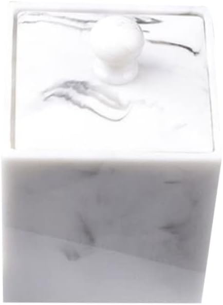 2pcs Double Grids Cotton Swab and Pad Organizer with Marble Design Functional Storage Case for Home Essentials Elegant White Finish for Bathroom and Vanity Use