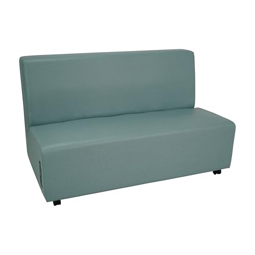 Image of FDP Pro Series Upholstered Armless Mobile Sofa with Tech Panel, Collaborative Commercial Furniture for Hotel Lobby, Office, School, Restaurant, Library, Waiting Room - Sky Blue Crosshatch