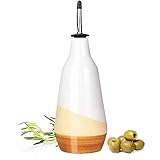 Gute Cruet Ceramic Olive Oil Dispenser Bottle - 400ml Vinegar Cruet Bottle with Pourers - White & Orange Olive Oil Carafe for Kitchen - Cruet for Vinegar and Oil 9' H 3' W