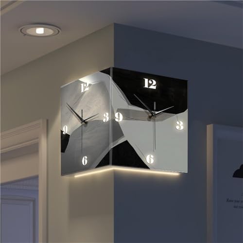 Nowoczesny, dwustronny zegar ścienny narożny z oświetleniem LED, wielofunkcyjny design do salonu, korytarza, wystroju hotelu – stylowy zegarek o przekątnej 11,8 cala (size_name 10,2 cala)