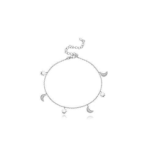 Dainty Star And Moon Anklet 925 Sterling Silver Cz Adjustable Charm Beach Foot Anklets Bracelet For Women Girls #TOP21