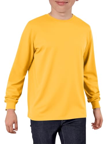 Haloumoning Boys Long Sleeve Shirts Kids Crewneck T Shirts Casual Tops Basic Tees 5-14 Years Yellow