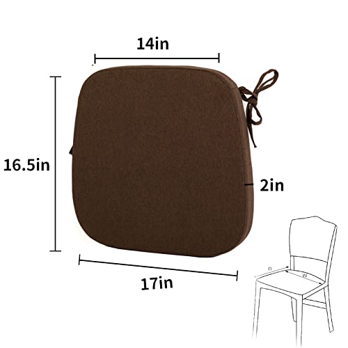 Eiury Kitchen Chair Cushions With Ties - High Density Sponge Seat Cushion And Dining Room Chair Pad 17 X 16.5 Inches Non Slip Rubber Back Seat Cover Machine Washable - Brown #TOP2
