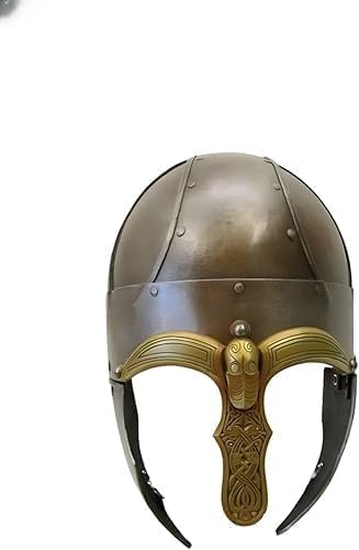 Medieval Viking Norman Helmet with Brass Nasal Guard – Steel Replica Battle Helmet for Costume, LARP & Collectors.